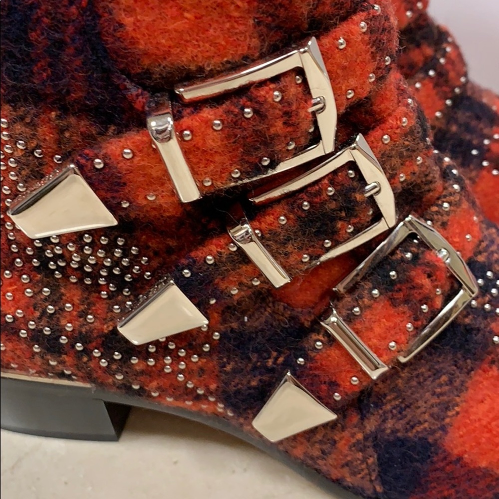 HOST PIC CHLOE SUSANNA WOOL TARTAN AND SHEARLING BOOTS W/SILVER RIVETS EU 38.5 - Picture 7 of 15